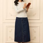 High-Rise Front Slit Denim Midi Skirt